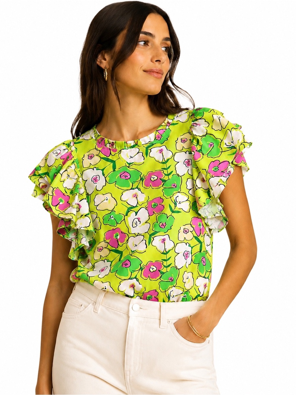 🌺 THML Floral Ruffle Sleeve Blouse